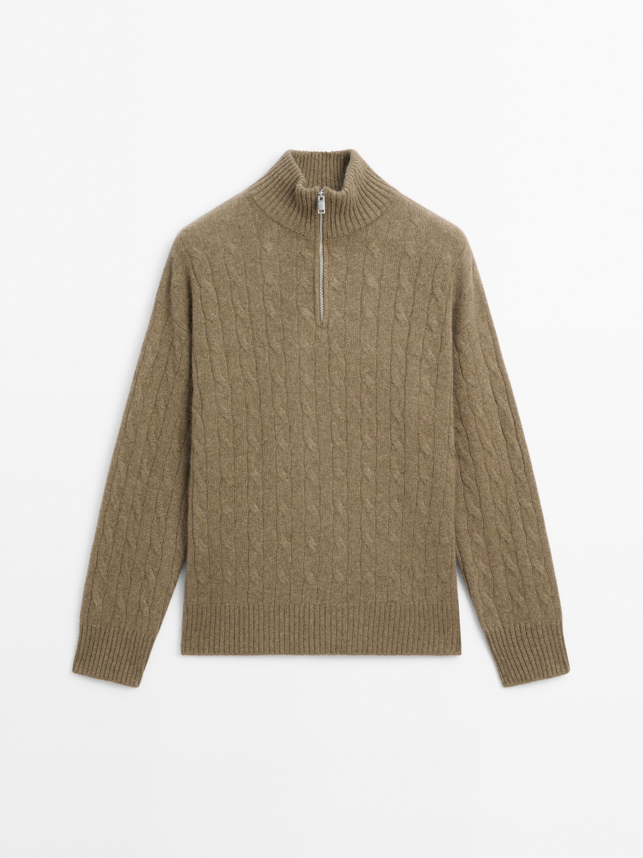 100% cashmere high neck sweater with zip
